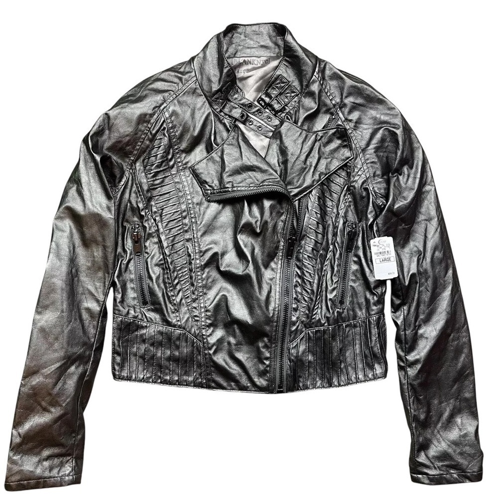 Blank NYC Faux Leather Moto Jacket Lightweight Metallic Pewter Gray Size L